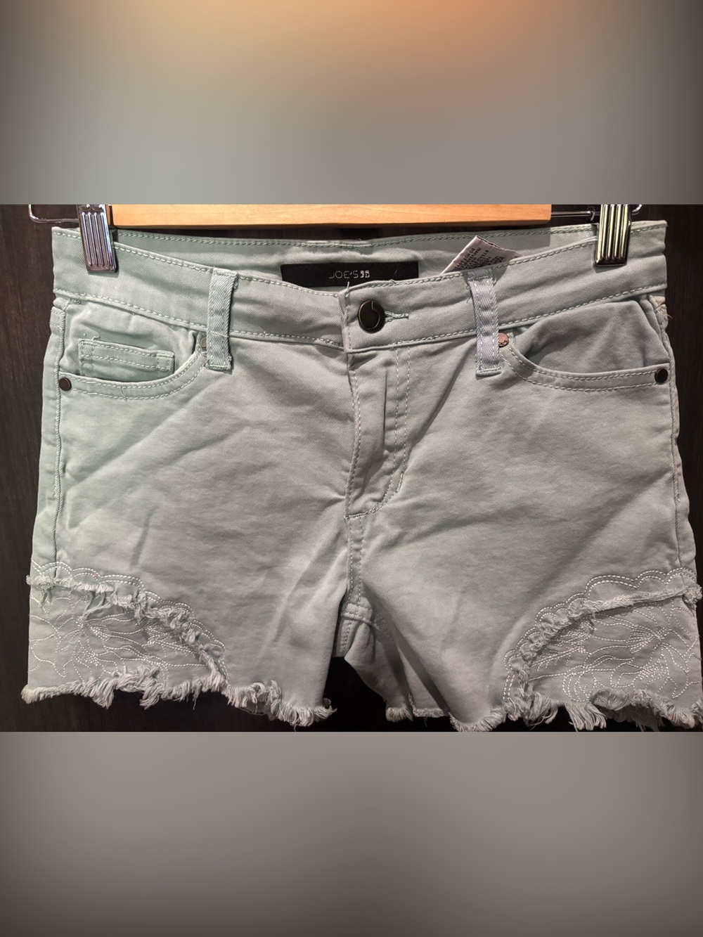Joe's Jeans Light Sage Green Denim Shorts with Frayed Hem girls 16 women’s 27